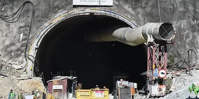 The collapsed Uttarakhand tunnel. Photo: X/@airnewsalerts
