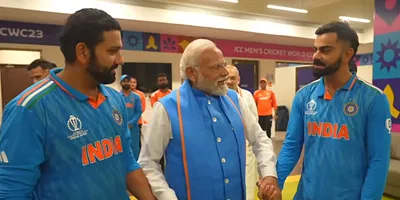 Prime Minister Narendra Modi meets the Men in Blue, after India lost the 2023 ICC World Cup. Photo: YouTube/Narendra Modi
